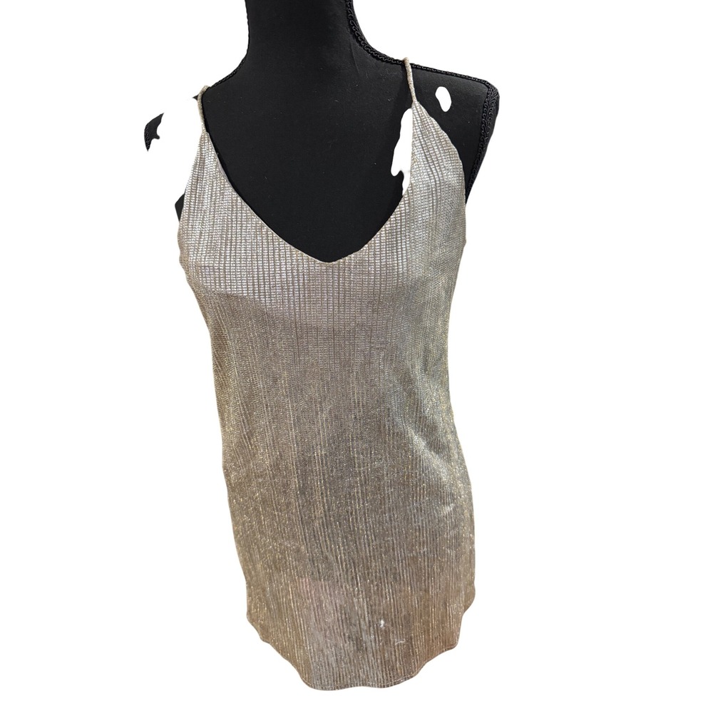 Amuse Society Womens Gold Metallic V-Neck Spaghetti Strap Mini Dress XS AD17EAFT